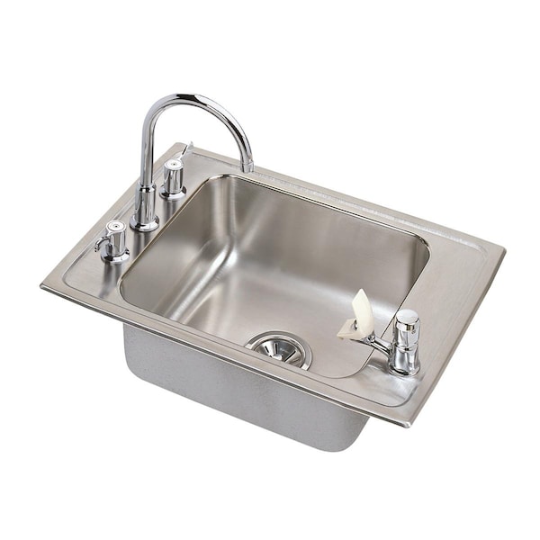 Elkay Lustertone Stainless Steel 25 X 17 X 7-5/8 Single Bowl Top Mount Classroom Sink + Faucet/Bubbler Kit DRKRQ2517C - main